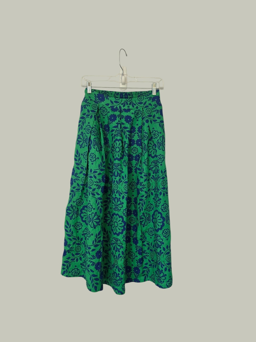 Boden Green Midi Skirt with Blue Floral Print